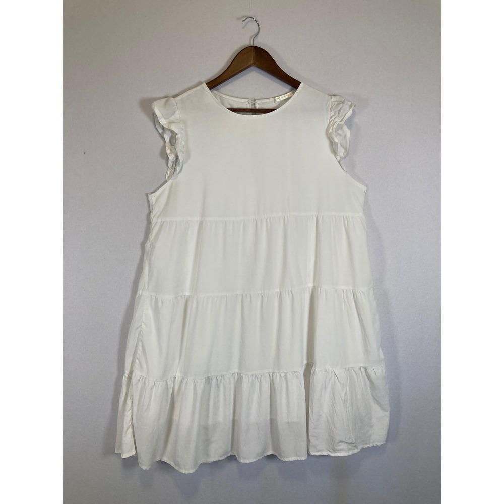 Cottagecore Kirundo Womens XL White Ruffle Sleeve Tiered Babydoll Mini Dress